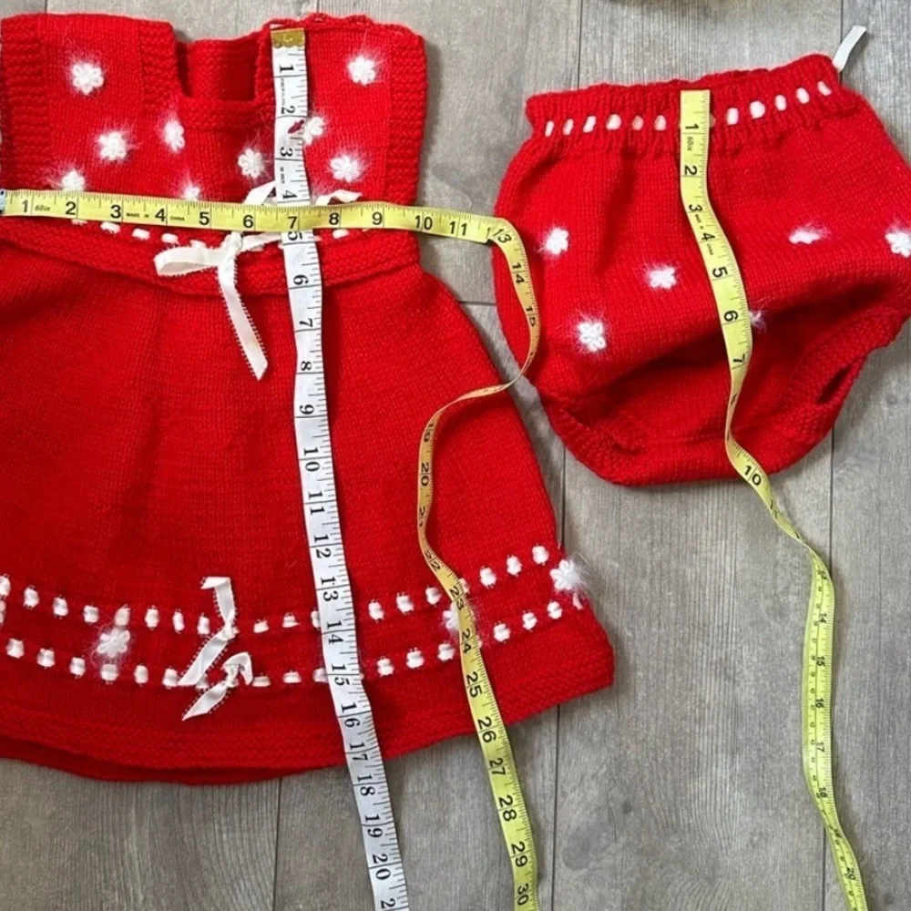 Red Knitted Baby Dress with White Accents